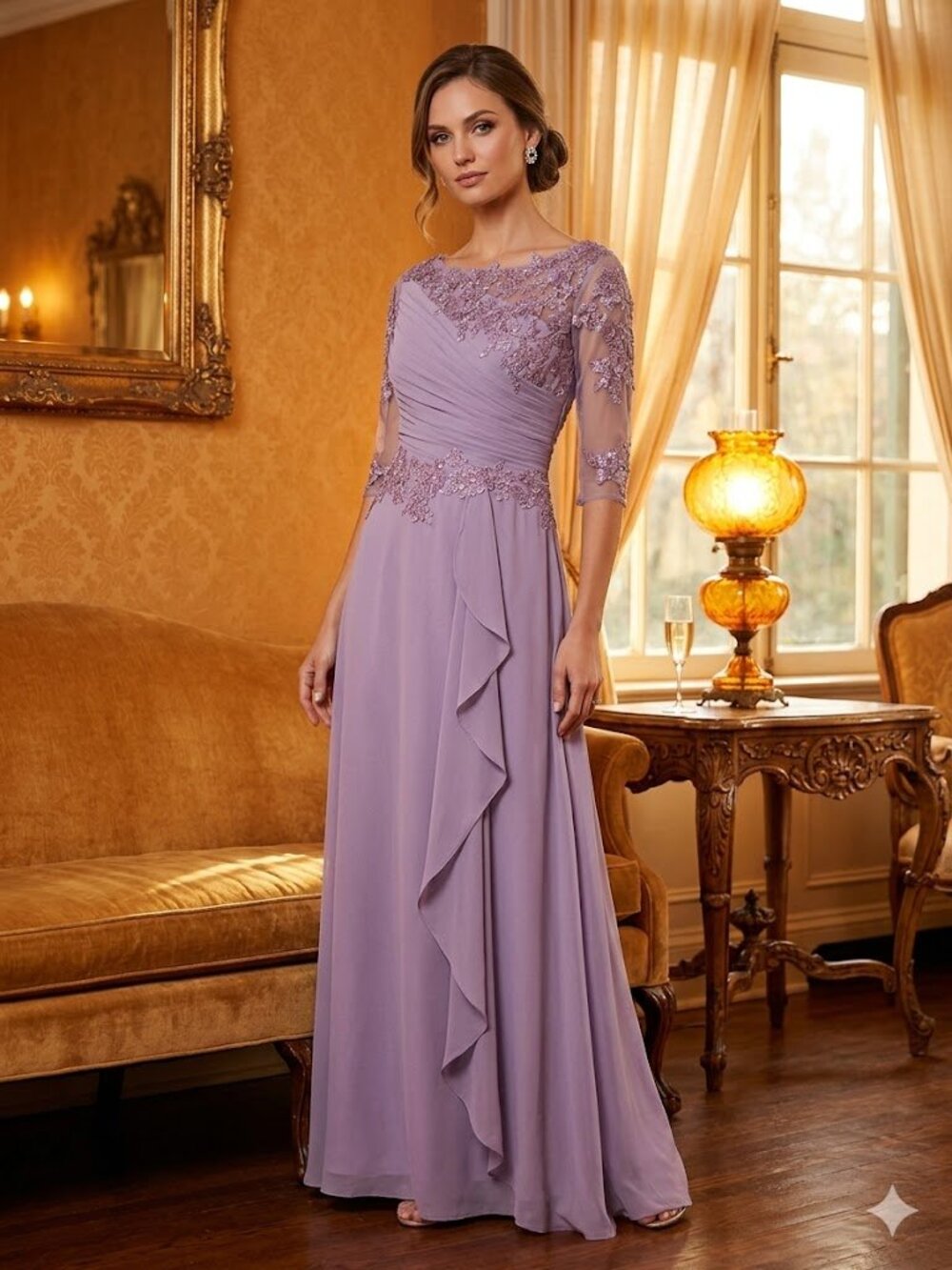 Lilac Lace Appliqué Chiffon Evening Dress size 8/10